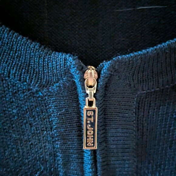 St John Full Zip Cardigan Sweater Long Jacket Black Wool Blend Size 14 Pockets - Picture 4 of 12